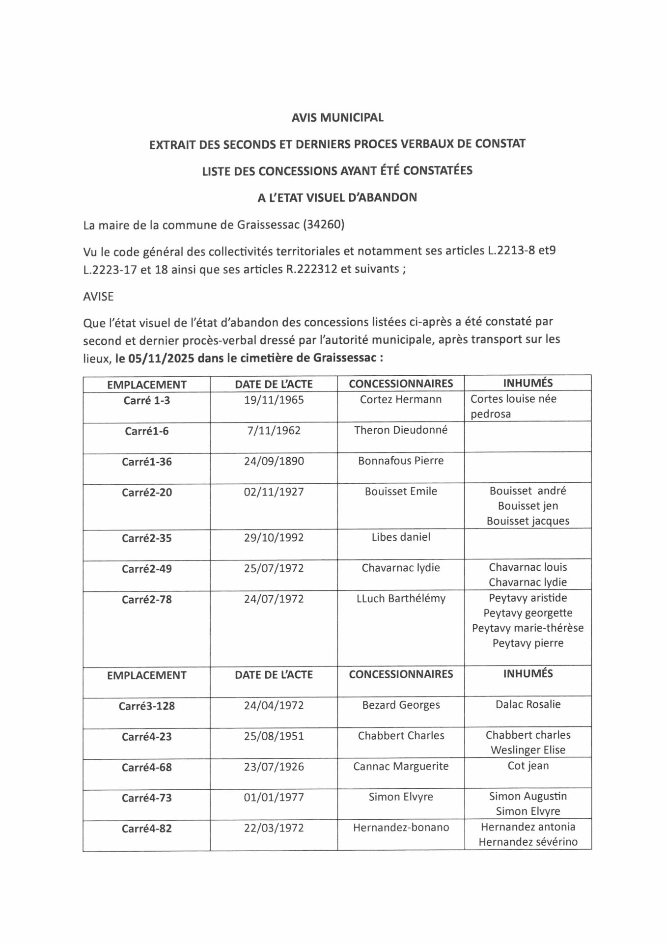 cimetière procédure d’abandon